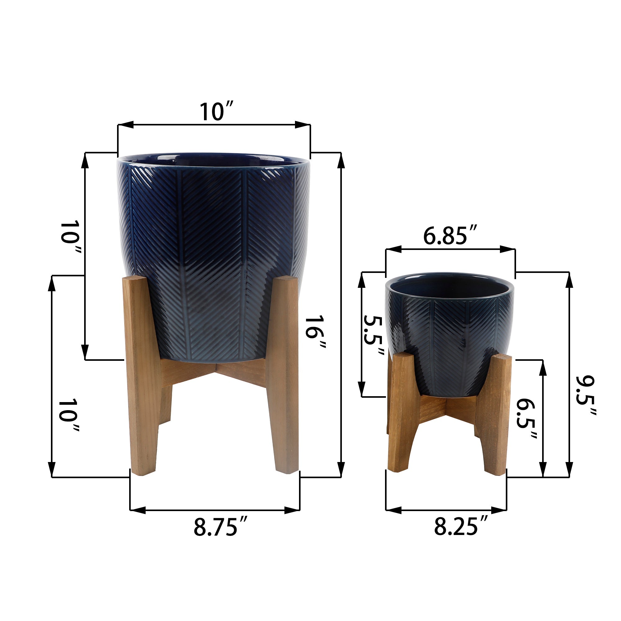  Flora Bunda Set of 2 Navy Planters - Glass Navy - Bonton