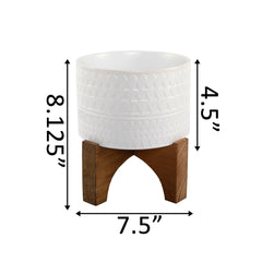 White Triangle Embossed Ceramic Planter On Stand