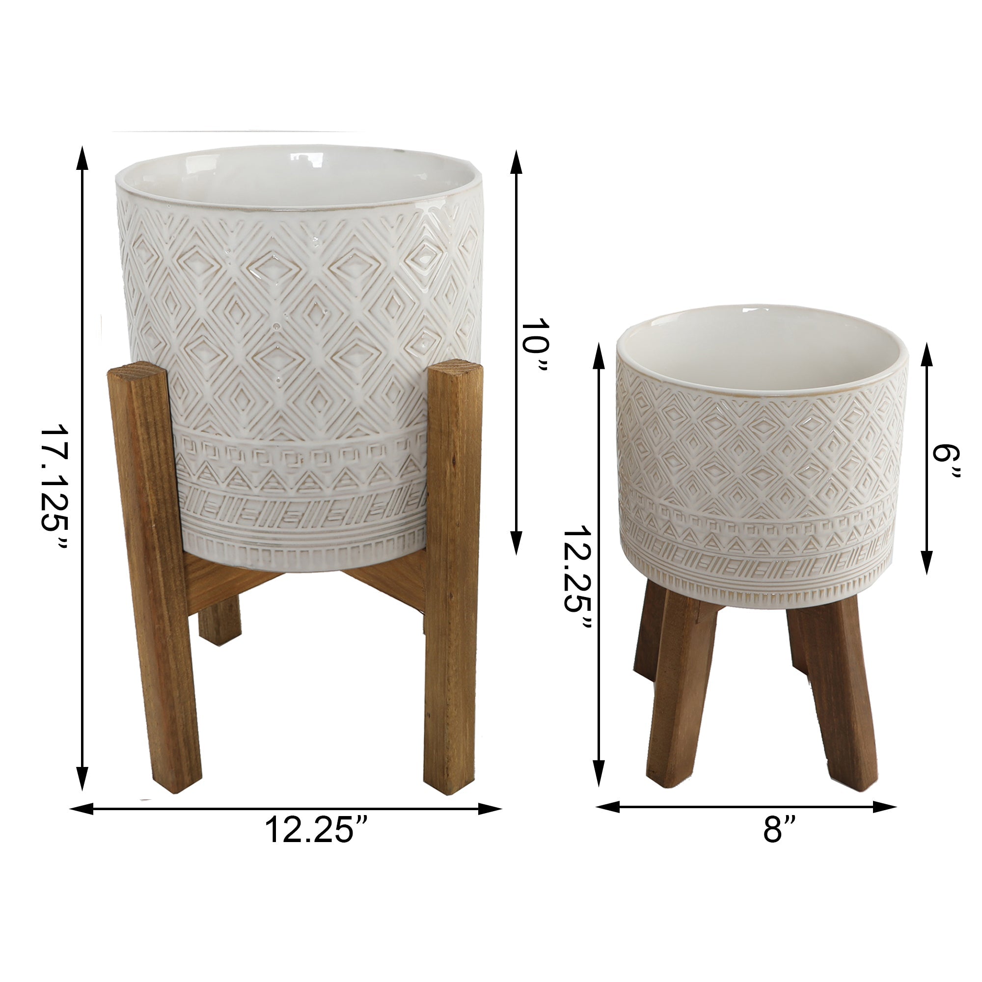  Flora Bunda Set of 2 Soft Rose Color Nostalgic Ceramic Planters - Ivory - Bonton