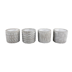 Set of 4 Cement Multi Patterned Pots