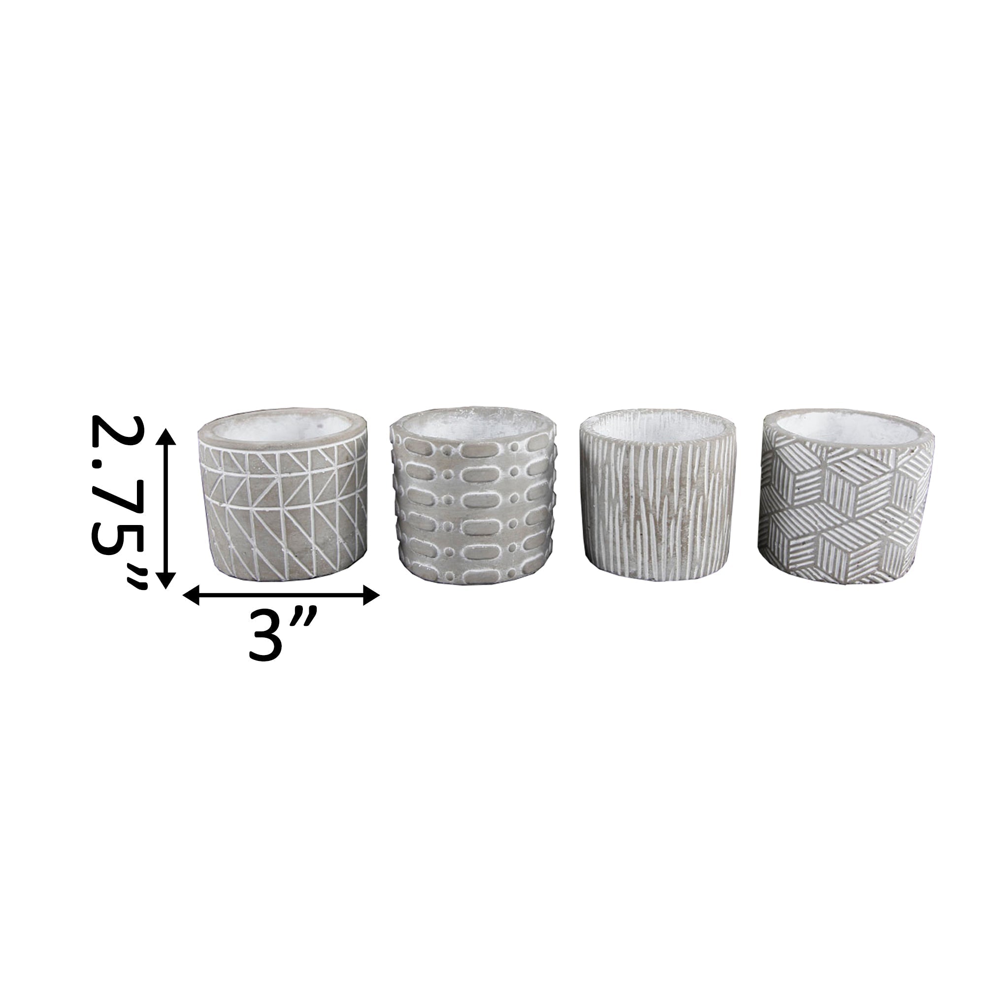  Flora Bunda Set of 4 Cement Multi Patterned Pots - Grey - Bonton