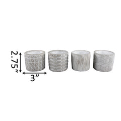 Set of 4 Cement Multi Patterned Pots