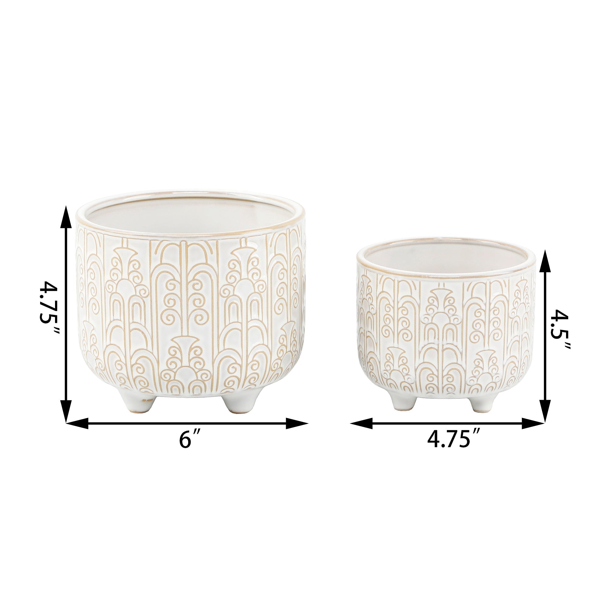  Flora Bunda Set of 2 Cascading Footed Ceramic Planters - Ivory - Bonton