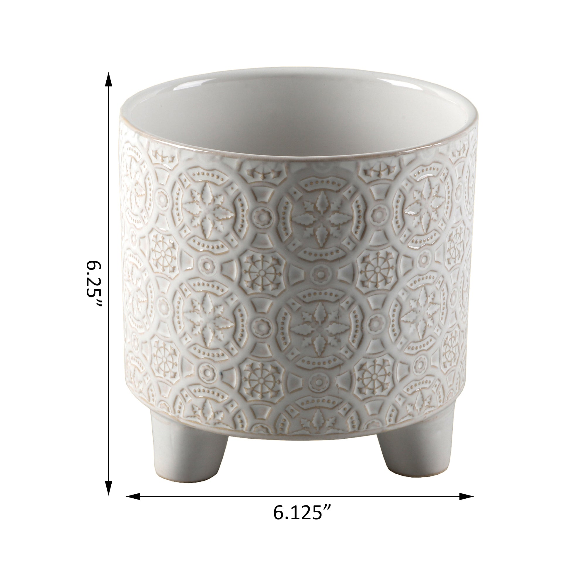  Flora Bunda Mediterranean Tile Embossed Ceramic Planter - Ivory - Bonton