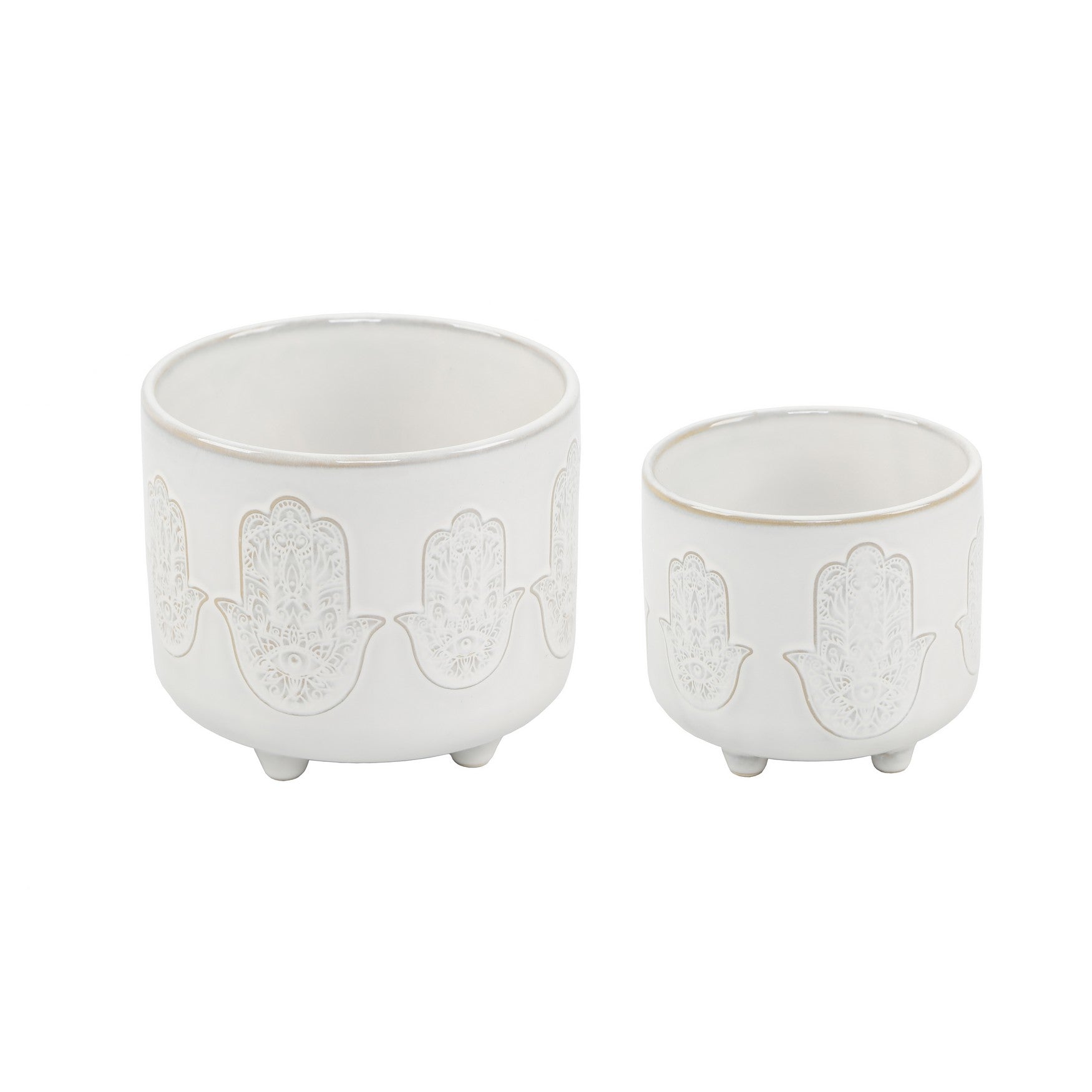  Flora Bunda Set of 2 Matte White Hamsa Hand Footed Planters - Ivory - Bonton