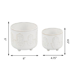 Set of 2 Matte White Hamsa Hand Footed Planters