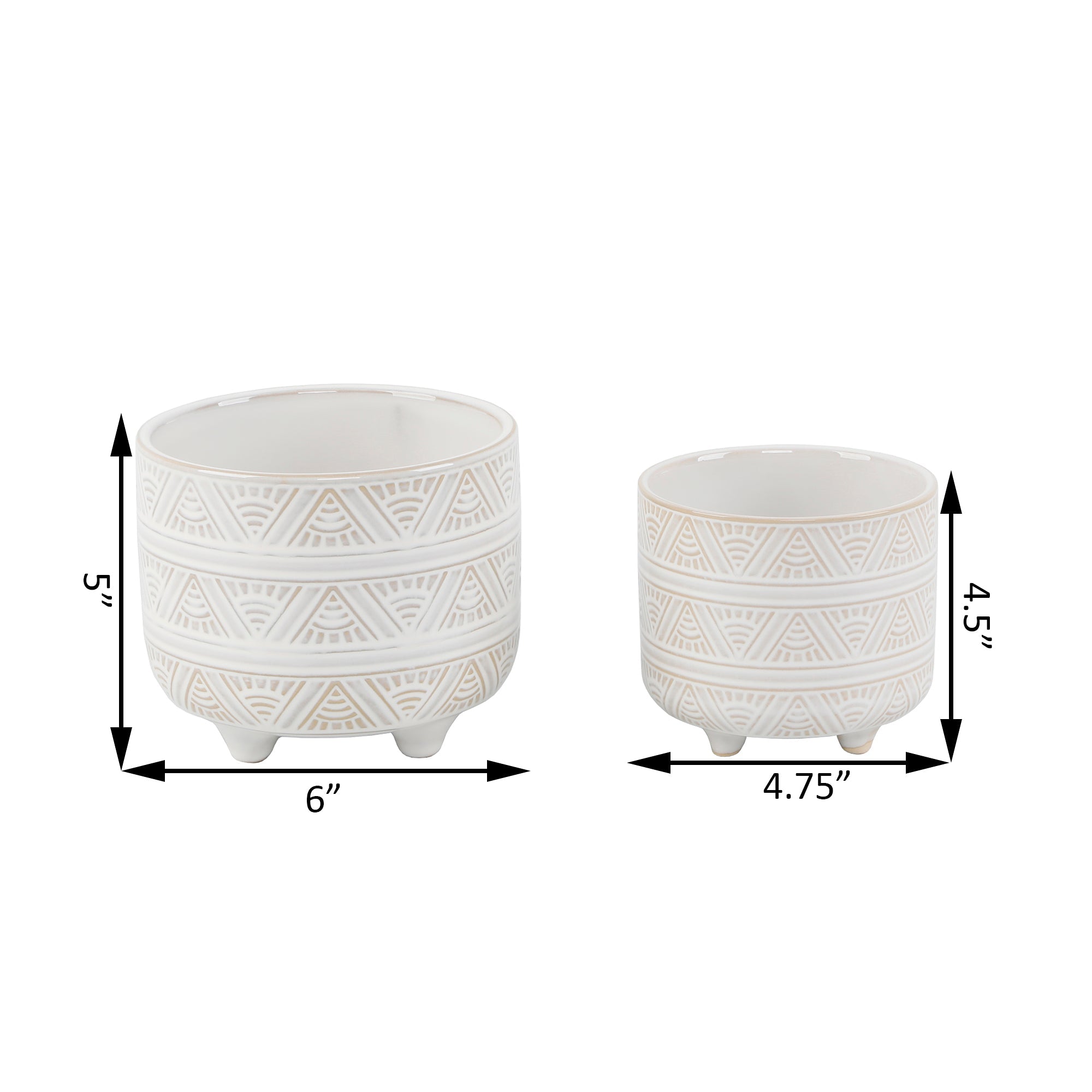  Flora Bunda Set of 2 Sunrise Patterned Footed Ceramic Planters - Ivory - Bonton