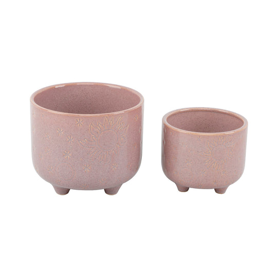 Set of 2 Sunbursts Mottled Pink Ceramic Planters