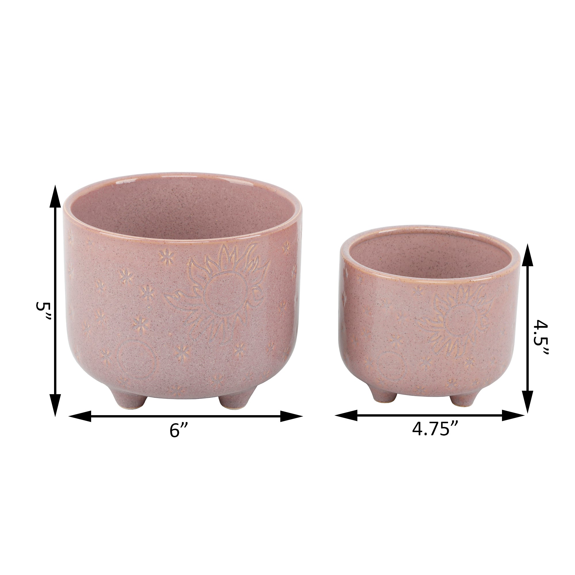  Flora Bunda Set of 2 Sunbursts Mottled Pink Ceramic Planters - Mauve - Bonton