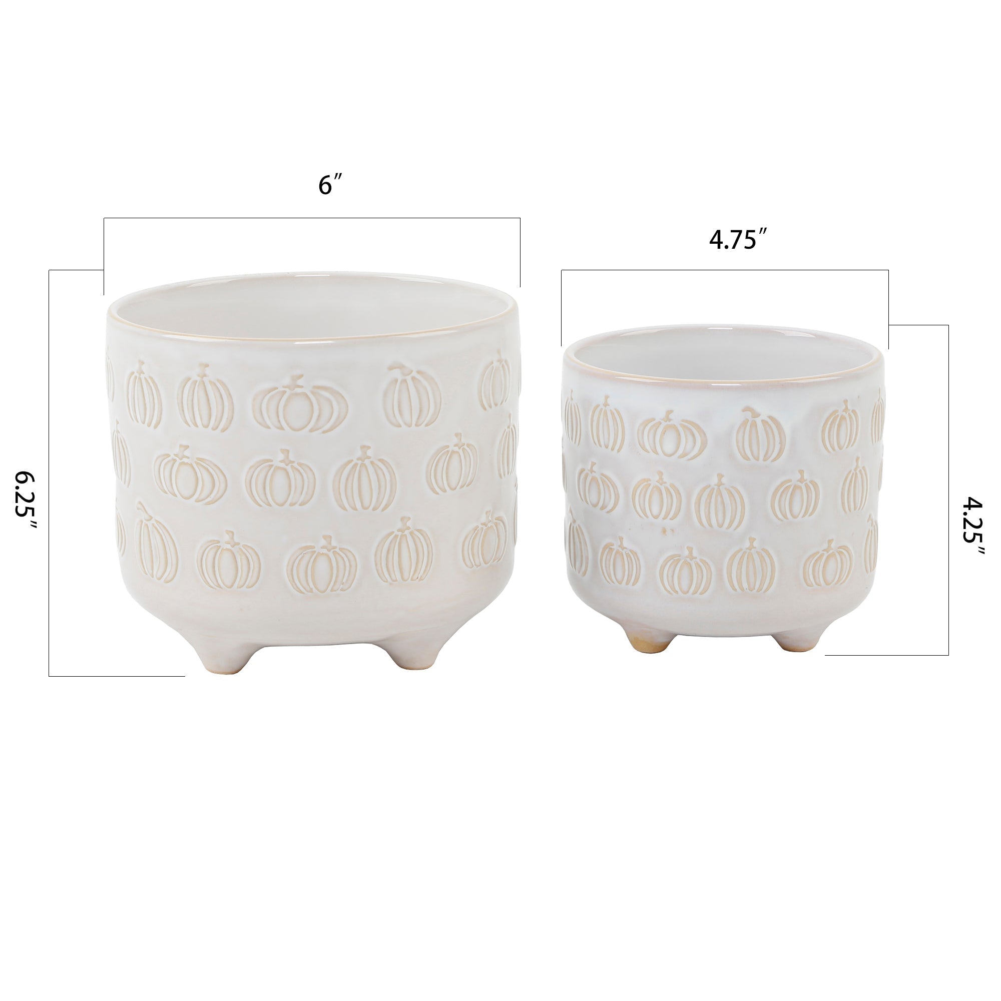  Flora Bunda Set of 2 Pumpkin Patch Footed Ceramic Planters - Ivory - Bonton