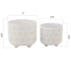 Set of 2 Pumpkin Patch Footed Ceramic Planters