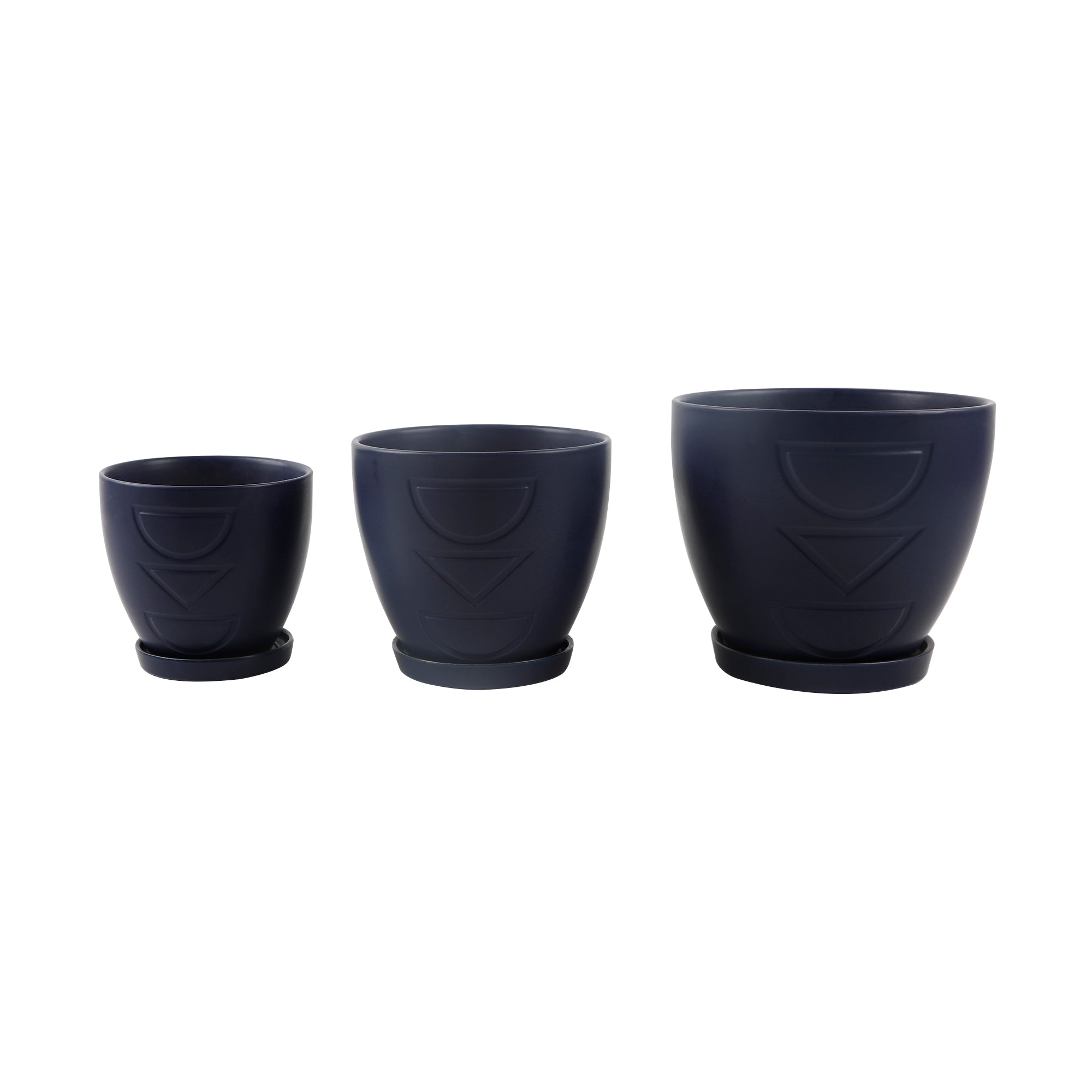  Flora Bunda Set Of 3 Hamburg Ceramic Pots - Navy - Bonton