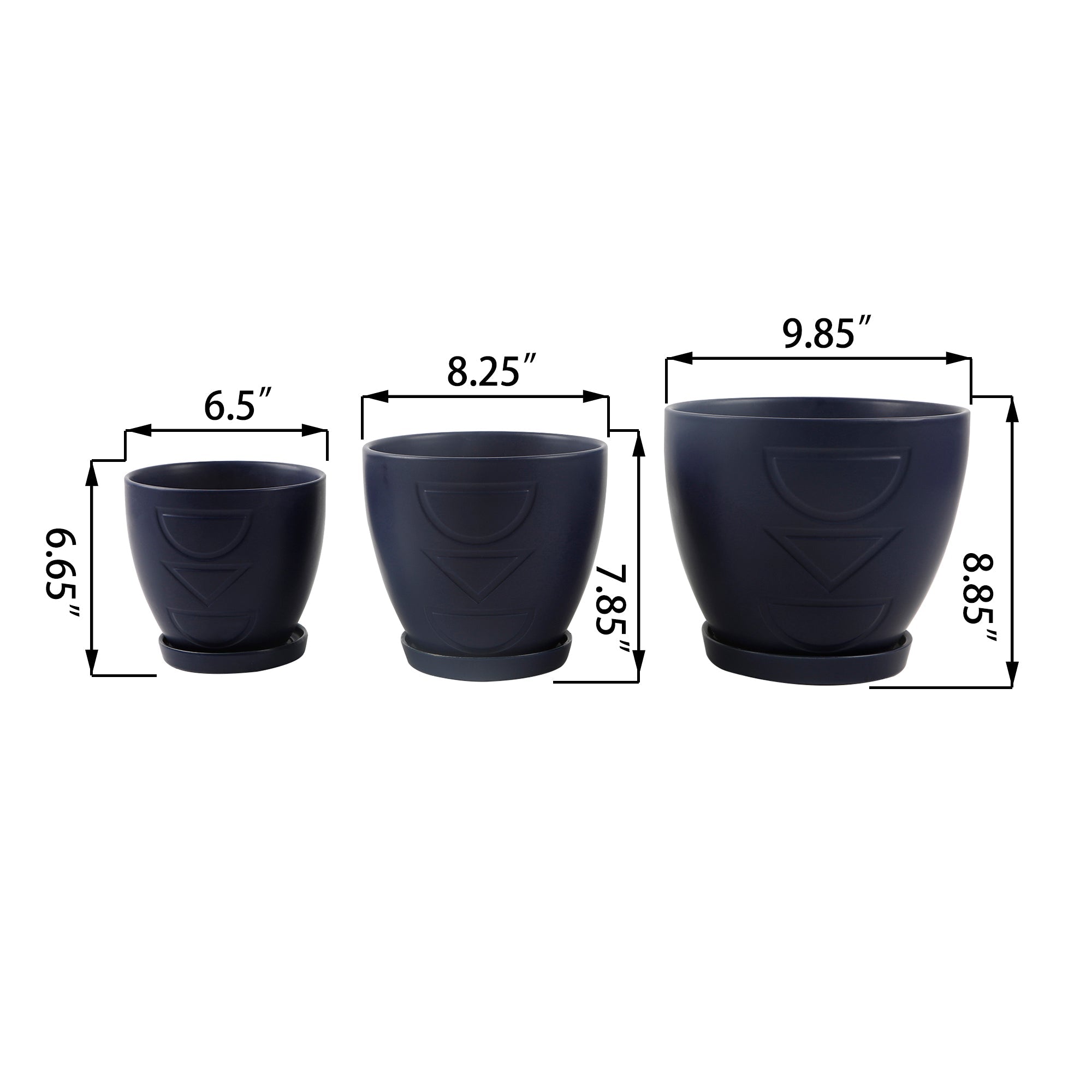  Flora Bunda Set Of 3 Hamburg Ceramic Pots - Navy - Bonton