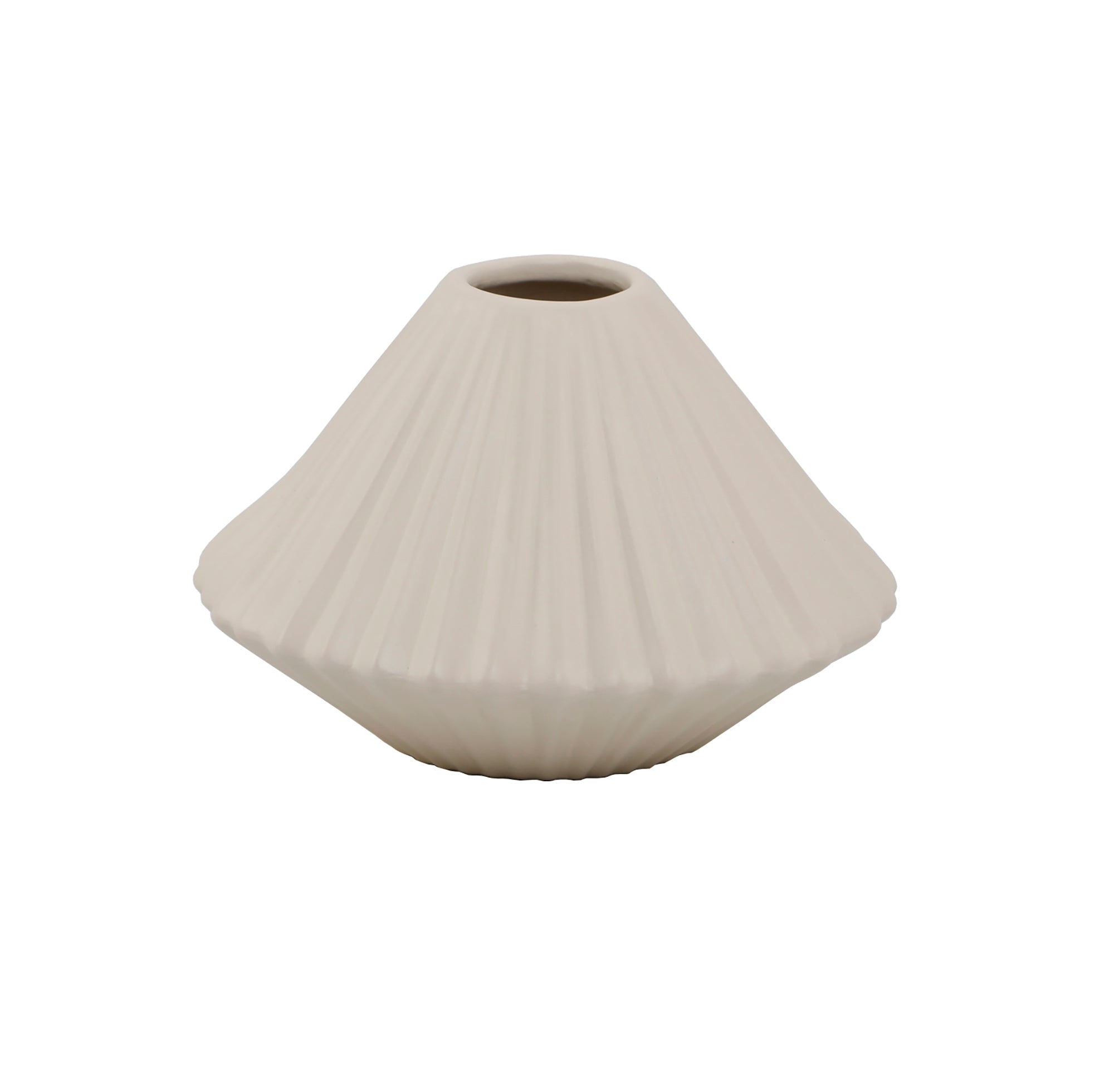  Flora Bunda Cream Pleated Ceramic Vase - Cream - Bonton