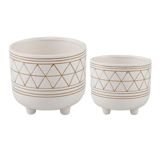 Gold on White Ceramic Planter with Legs