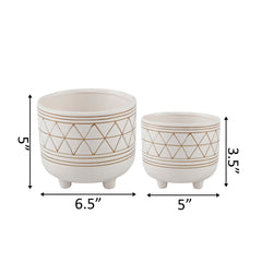 Gold on White Ceramic Planter with Legs