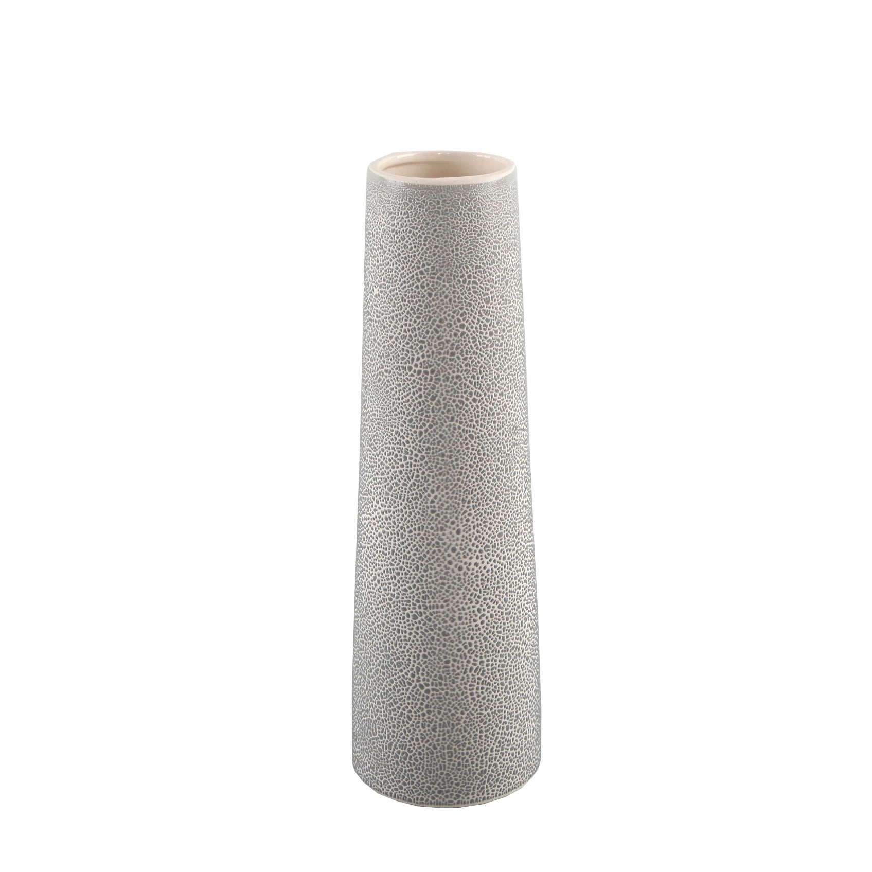  Flora Bunda Tall Leather Finish Ceramic Vase Planter in Grey - Grey - Bonton