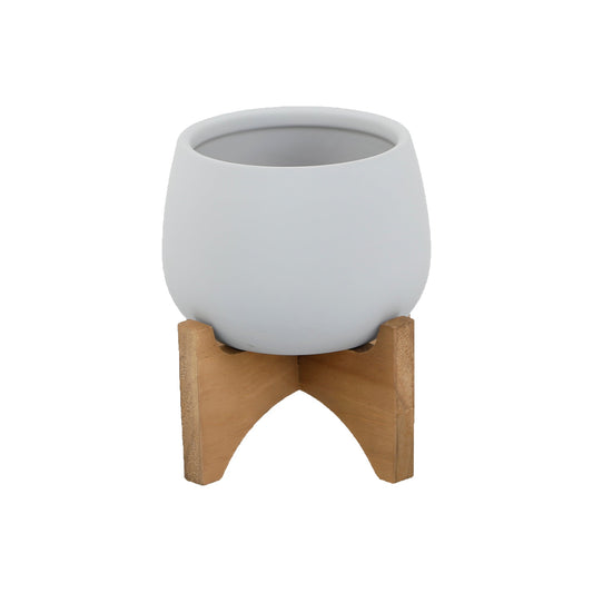 Soft Touch Round Tumbler Planter with Wood Stand