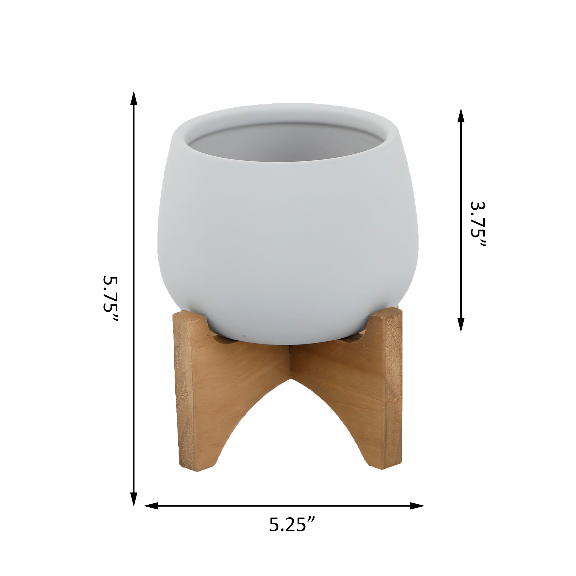  Flora Bunda Soft Touch Round Tumbler Planter with Wood Stand - Gray - Bonton