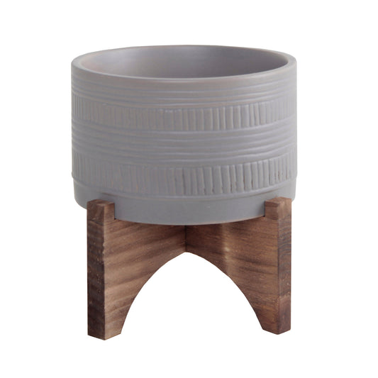 Matt Grey Planter with Wood Stand