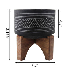 Black Cement Planter With Wood Stand