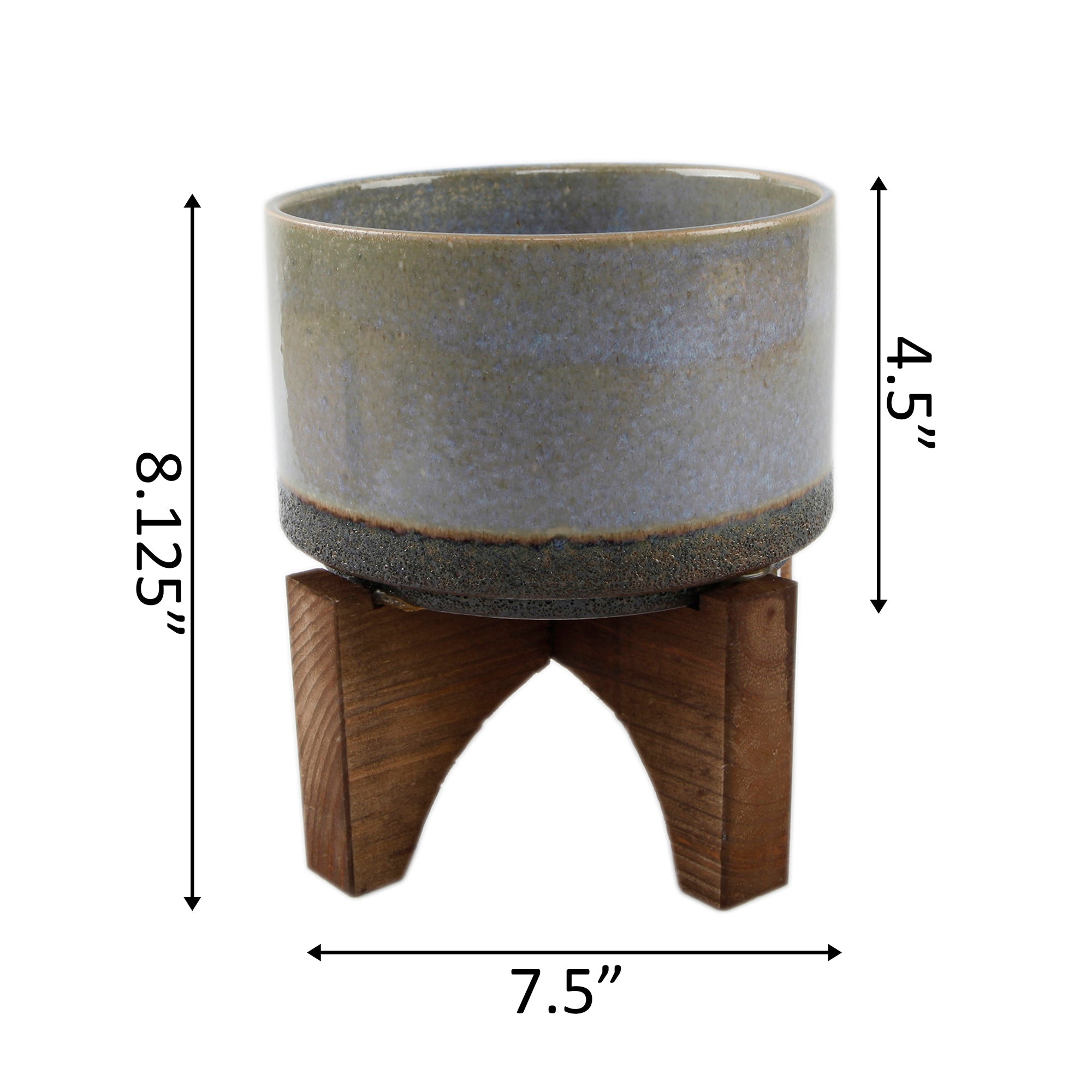  Flora Bunda Lava Ceramic Bowl with Blue Highlights On Wood Stand - Blue - Bonton