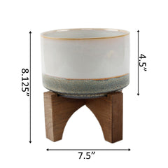 Lava Ceramic Bowl in Grey On Wood Stand