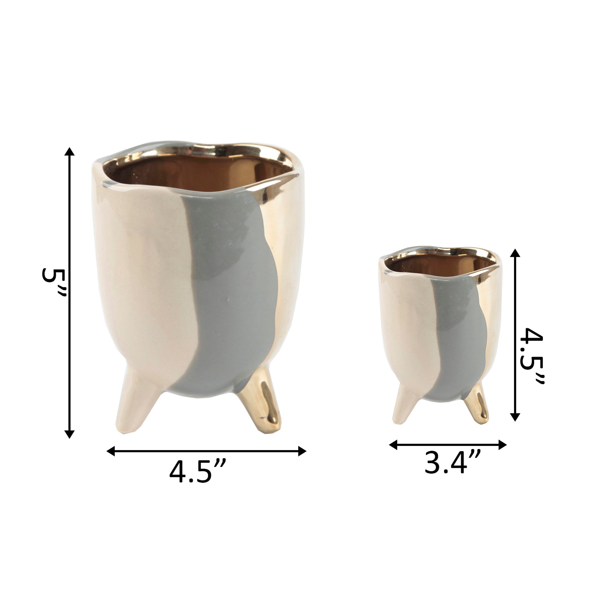  Flora Bunda 3-Tone Footed Ceramic Planter - Grey - Bonton