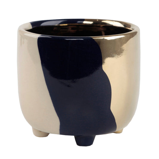 Navy, Gold and Cream Footed Ceramic Planter