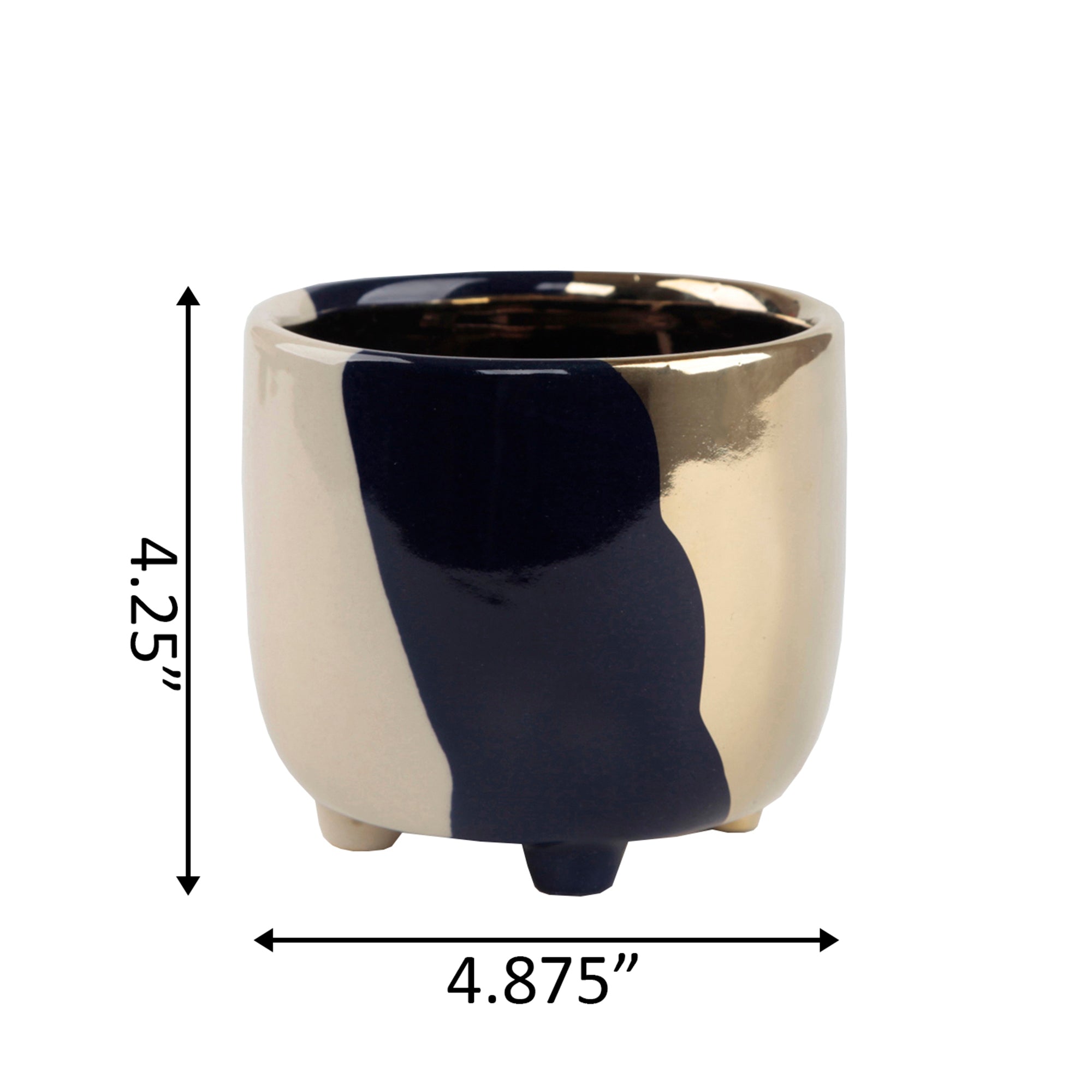  Flora Bunda Navy, Gold and Cream Footed Ceramic Planter - Navy - Bonton