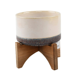 Sand Colored Lava Ceramic Bowl On Wood Stand