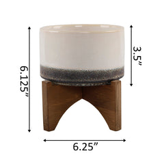 Sand Colored Lava Ceramic Bowl On Wood Stand