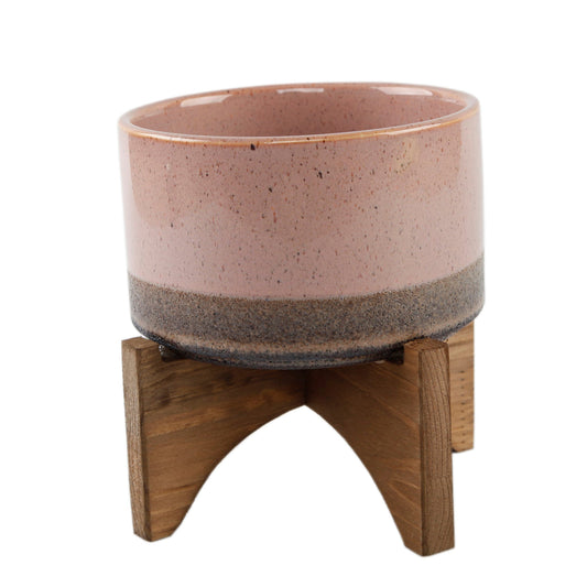 Cherry Lava Ceramic Bowl On Wood Stand