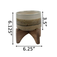 Multi Layered Browns Ceramic Pot On Wood Stand