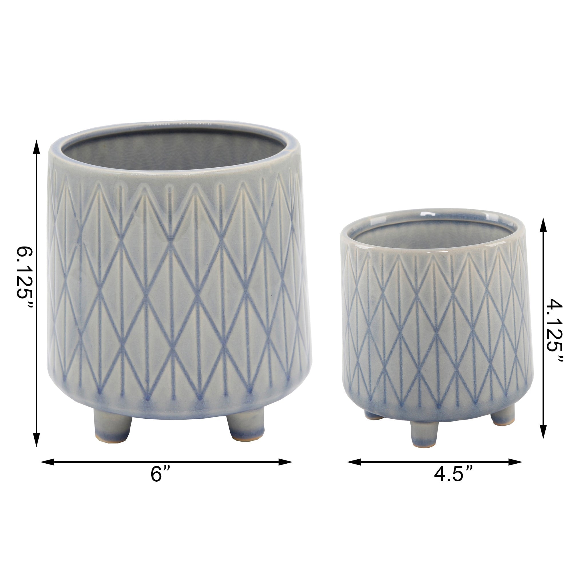  Flora Bunda Set of 2 Washed Blue Lattice Ceramic Planters - Blue - Bonton