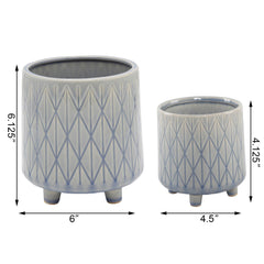 Set of 2 Washed Blue Lattice Ceramic Planters