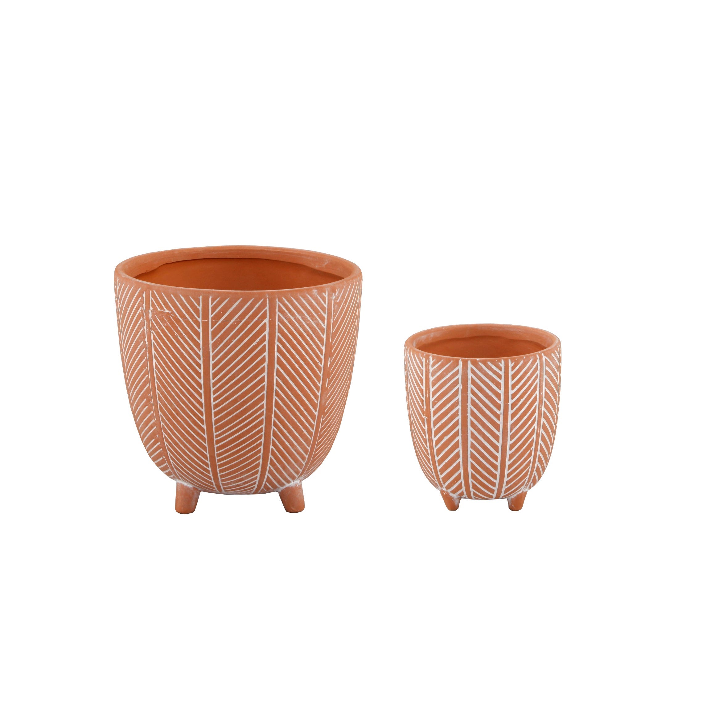  Flora Bunda Set of 2 Terracotta Colored Chevron Ceramic Pots - Orange - Bonton