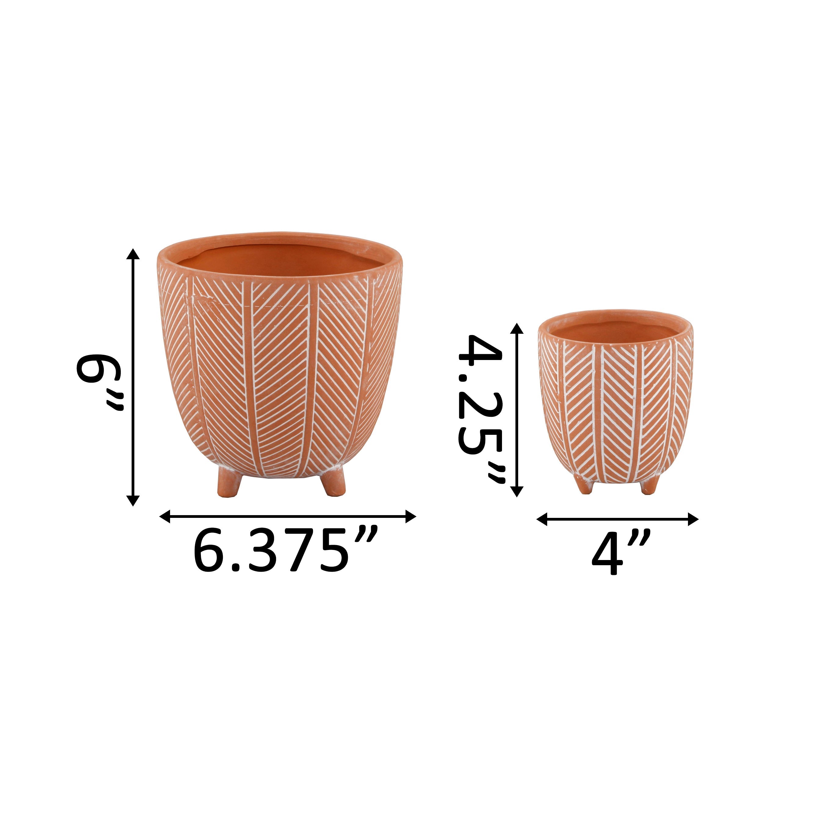  Flora Bunda Set of 2 Terracotta Colored Chevron Ceramic Pots - Orange - Bonton