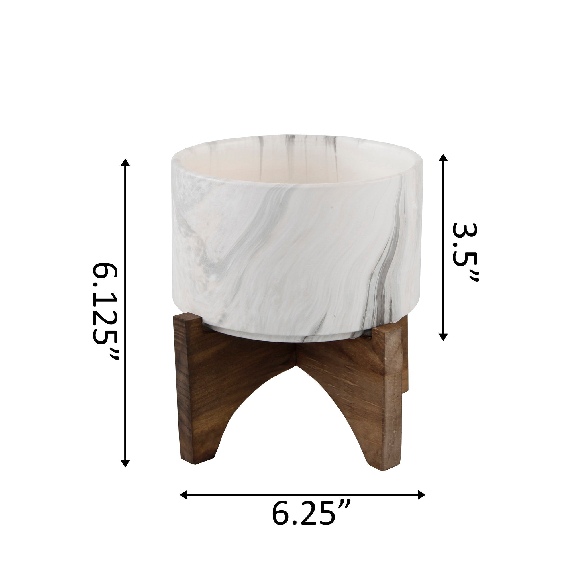  Flora Bunda Smoky Marble Finish Ceramic Bowl On Wood Stand - Marble - Bonton