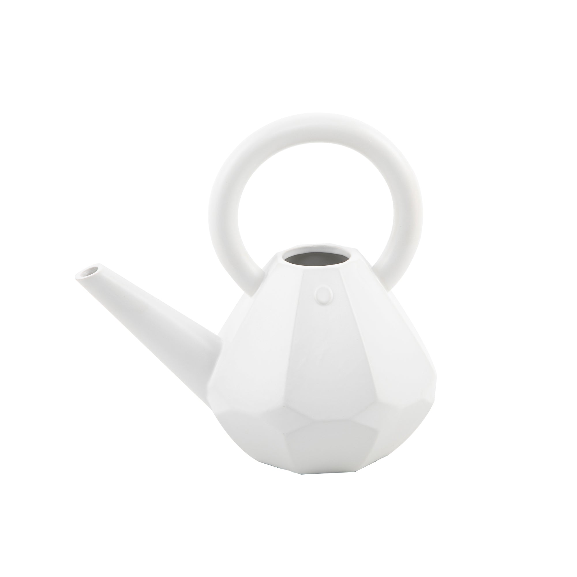  Flora Bunda Matte White Diamond Faceted Ceramic Watering Can - White - Bonton