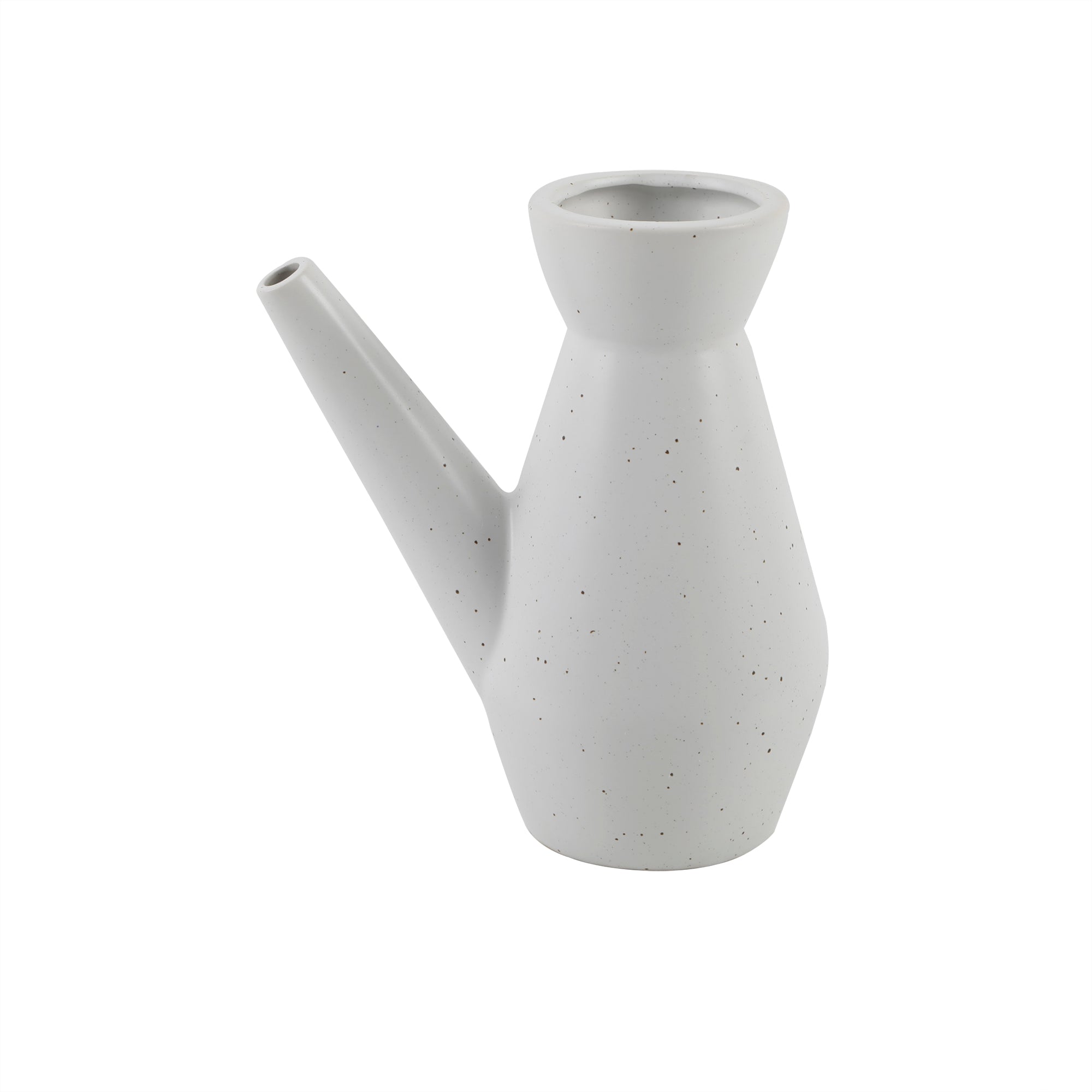  Flora Bunda White Speckled Ceramic Watering Can Vase - White - Bonton