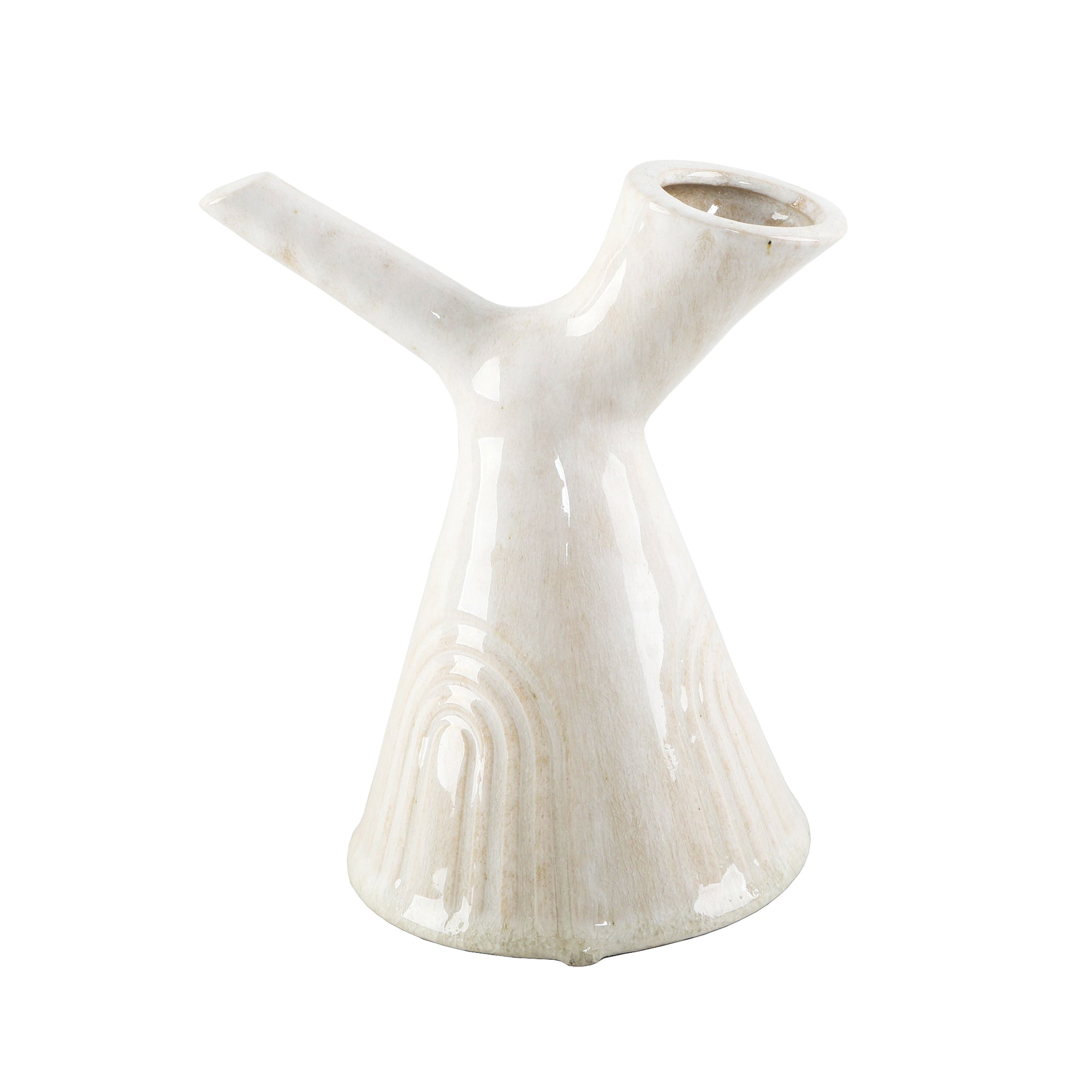  Flora Bunda High Gloss Ivory Y Ceramic Watering Can Vase - Ivory - Bonton