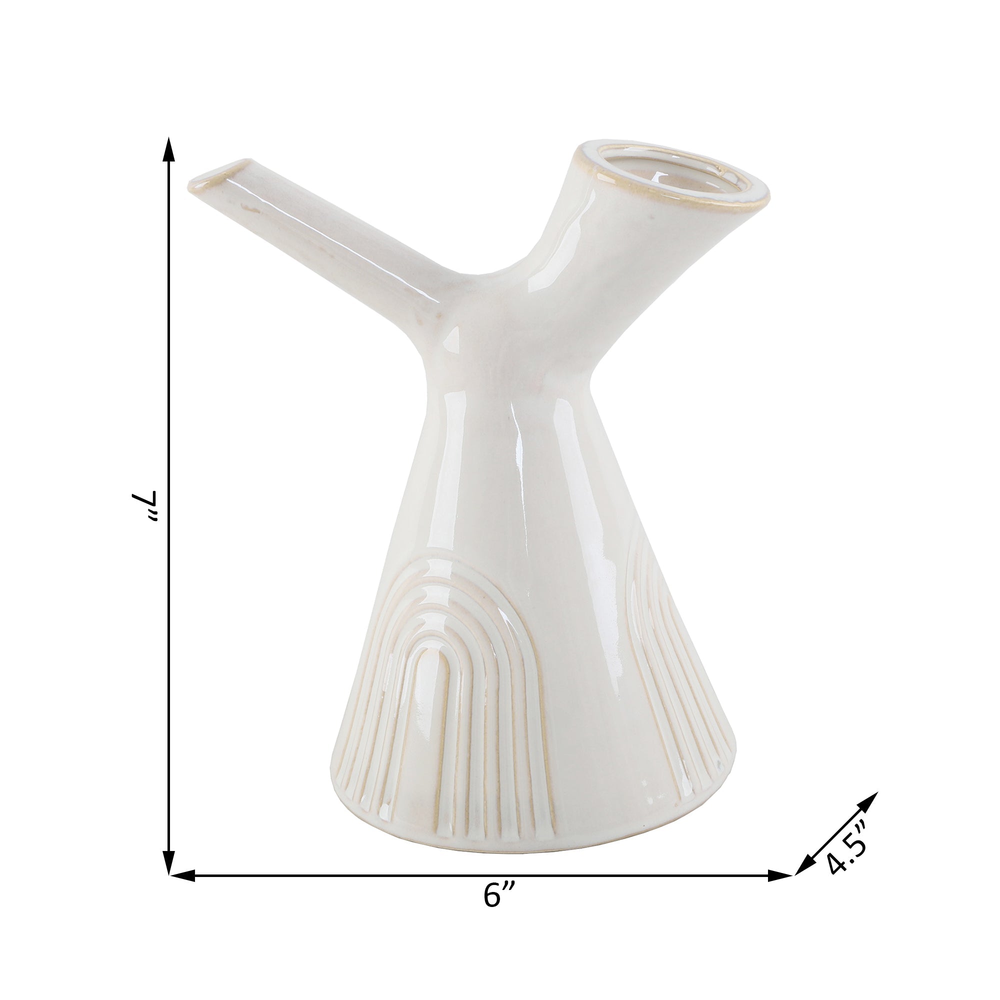  Flora Bunda High Gloss Ivory Y Ceramic Watering Can Vase - Ivory - Bonton