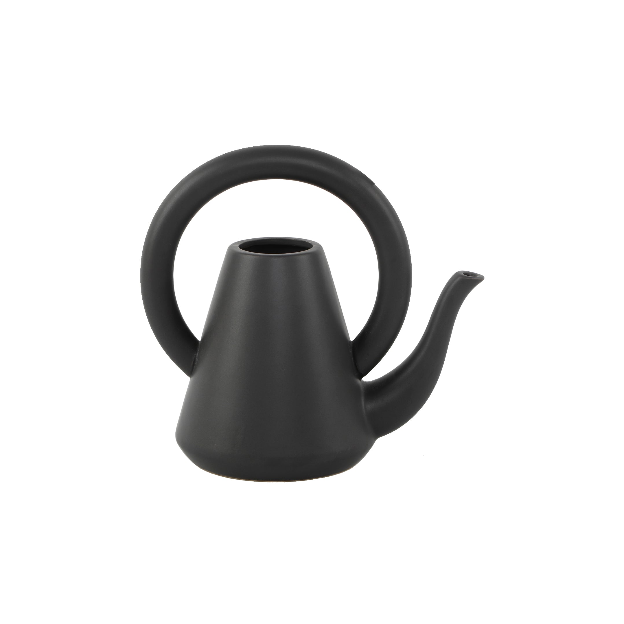  Flora Bunda Midnight Black Loop Handled Ceramic Watering Can Vase - Matte Black - Bonton