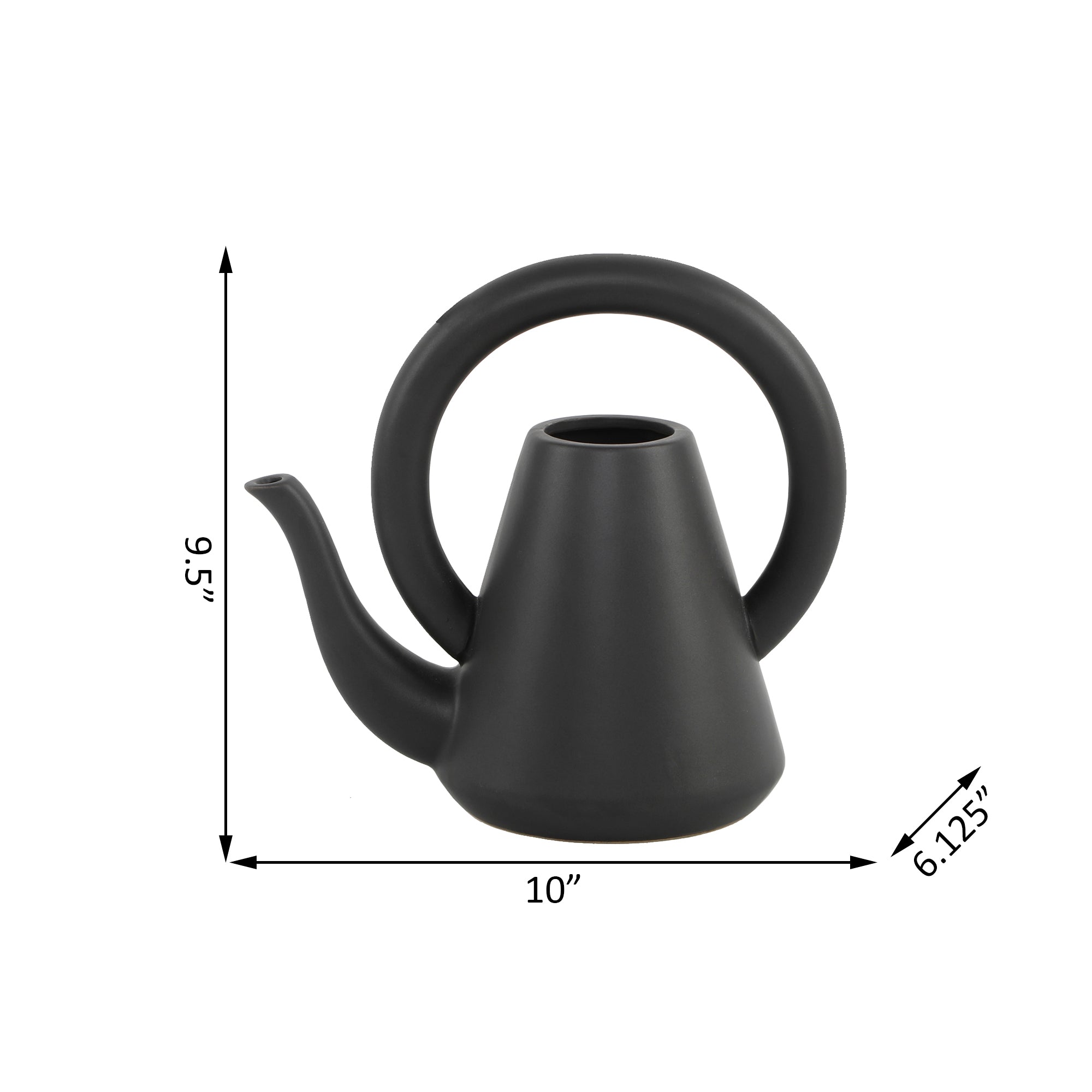  Flora Bunda Midnight Black Loop Handled Ceramic Watering Can Vase - Matte Black - Bonton