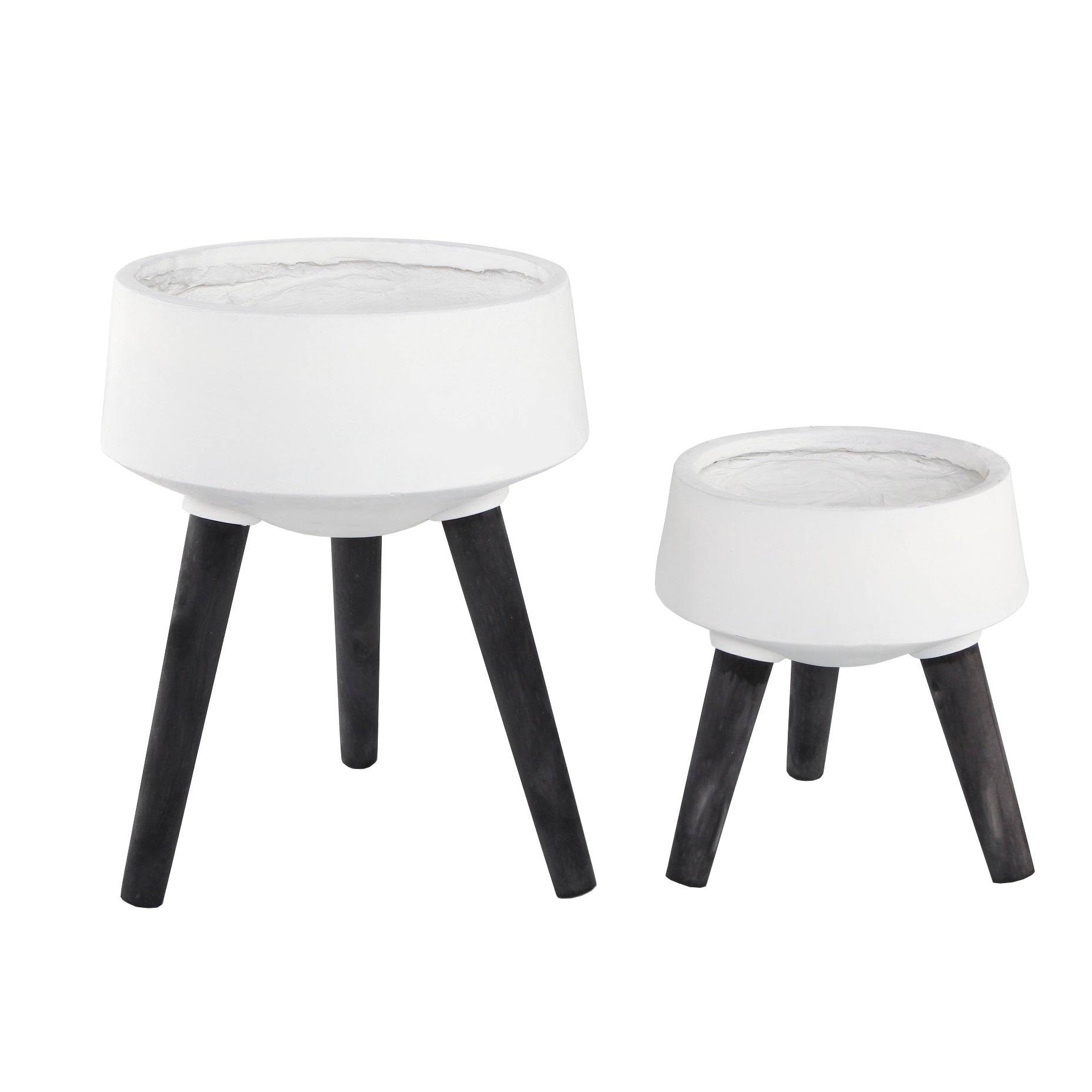  Flora Bunda Set of 2 White Fiberglass Tripod Pots on Legs - White - Bonton