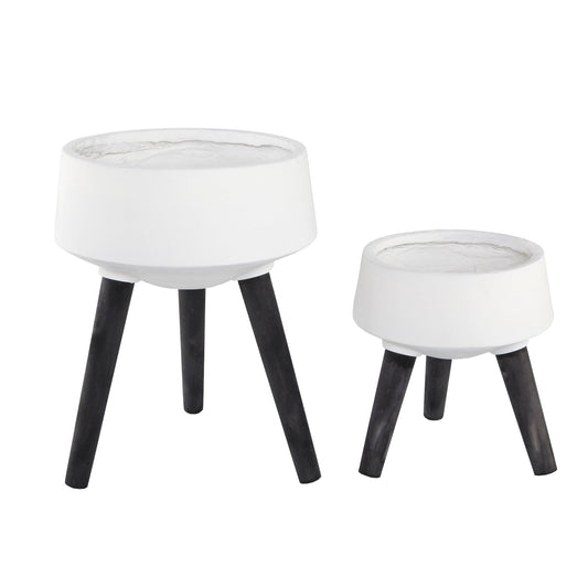 Set of 2 White Fiberglass Tripod Pots on Legs