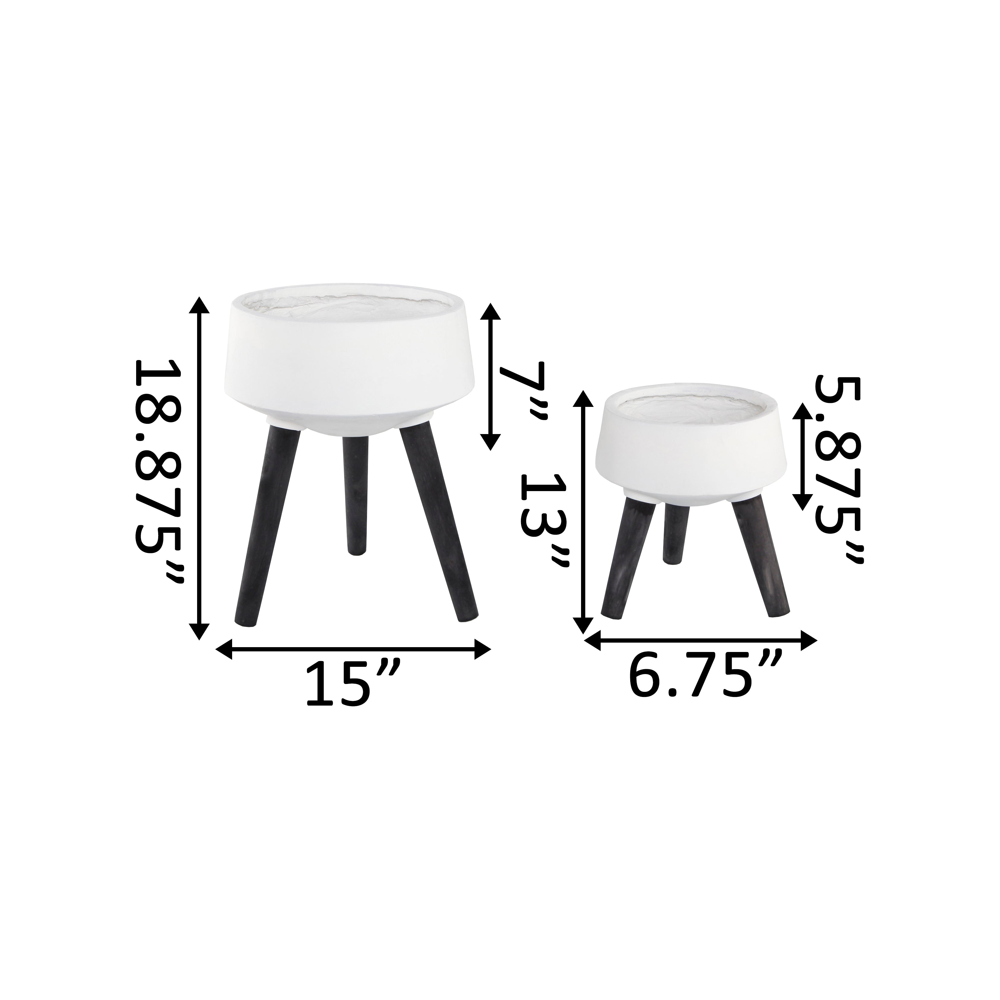  Flora Bunda Set of 2 White Fiberglass Tripod Pots on Legs - White - Bonton