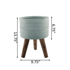 Sage Eclectic Line Art Fiberglass Planter with Wooden Legs