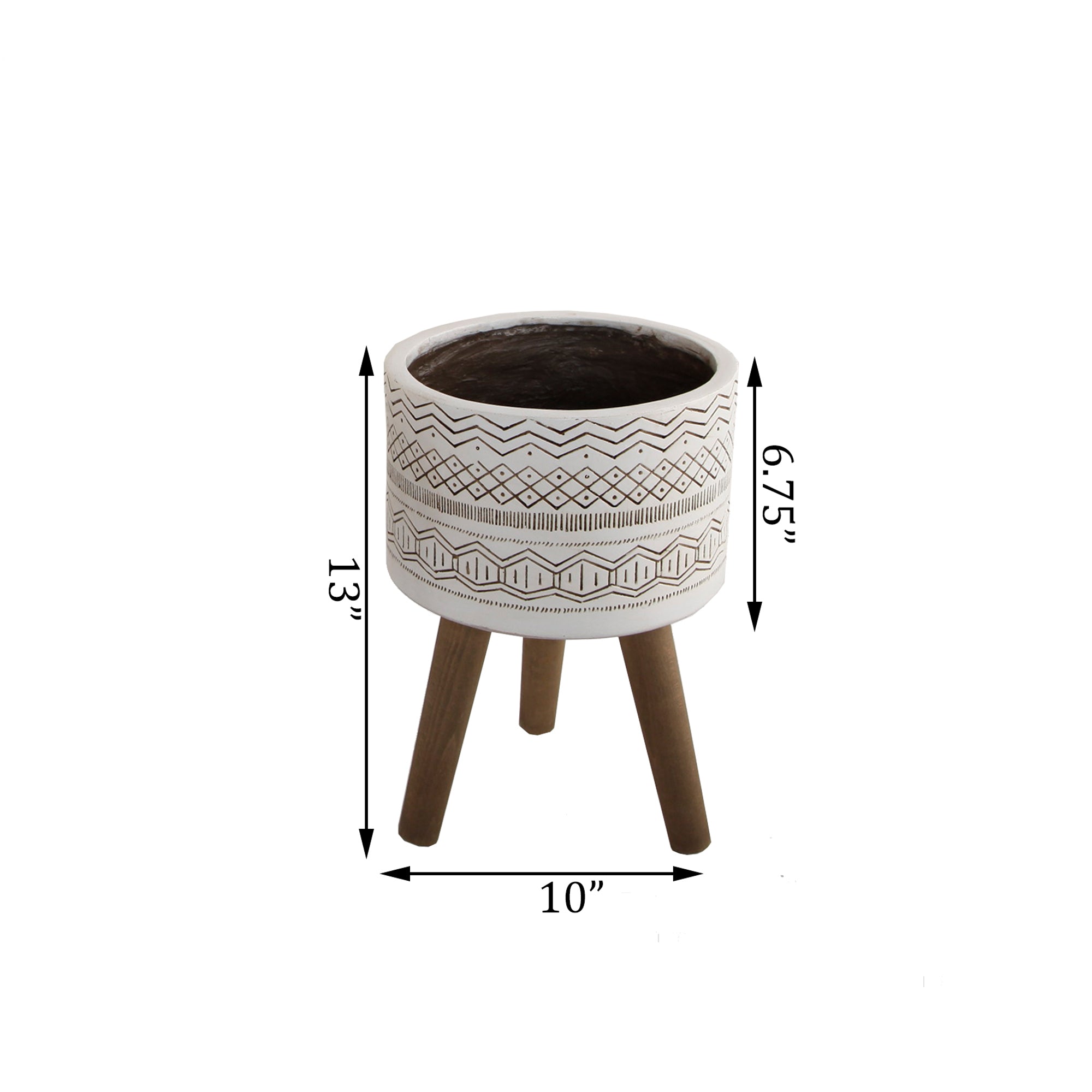  Flora Bunda Eclectic Tribal Patterned Fiberglass Planter with Wooden Legs - Sage - Bonton